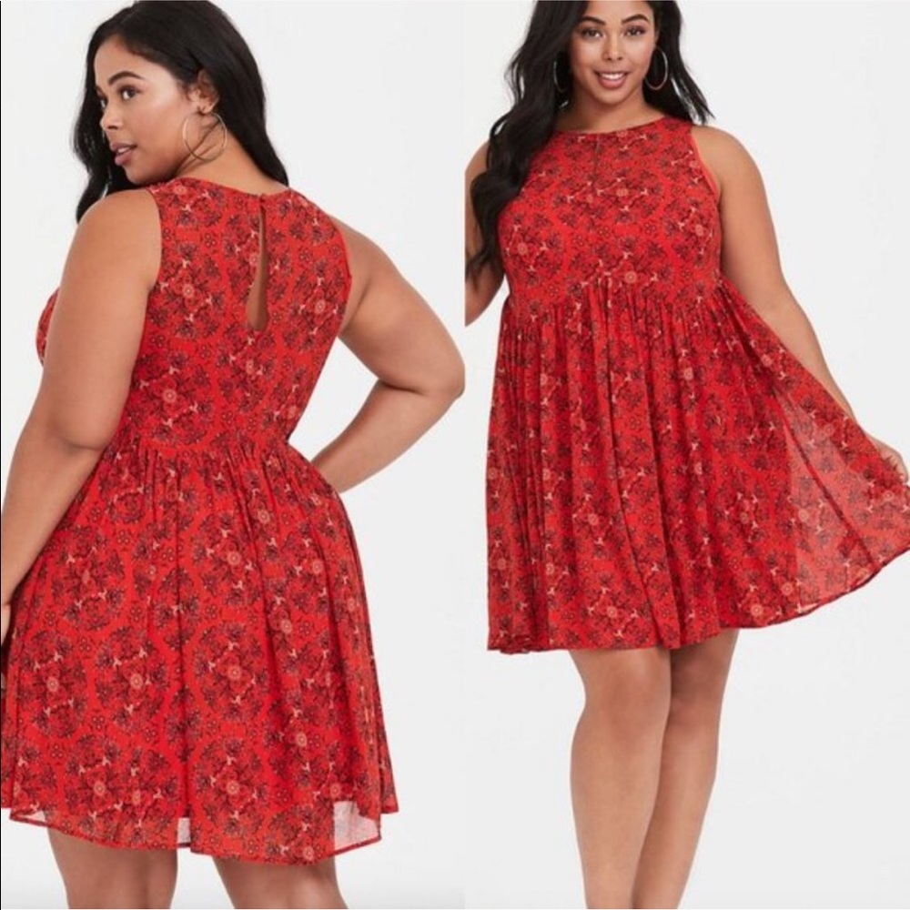 TORRID Chiffon Trapeze Dress Floral Red